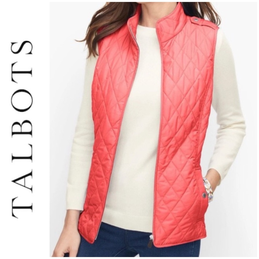 NWT Talbots Salmon Pink Quilted Zip Front Puffer Vest, size L